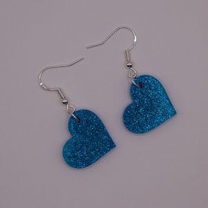 Acrylic Heart Earrings Blue Glitter